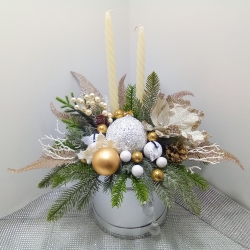 Stroik na stół komodę świąteczny bożonarodzeniowy, dekoracja wigilijna ze świecami /701
