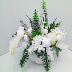 Stroik świąteczny na stół bożonarodzeniowy ceramiczna donica biały/440
