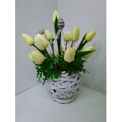 Stroik wiosenny Wielkanocny  koszyk tulipany, pisanki