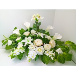 Lilie róże duży biały stroik na cmentarz grób /222