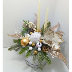 Stroik na stół komodę świąteczny bożonarodzeniowy, dekoracja wigilijna ze świecami /701