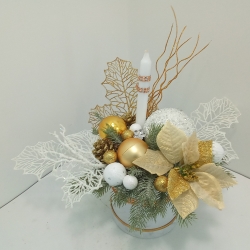 Stroik na Boże Narodzenie, dekoracja świąteczna Flower box biało-złoty /705