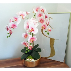 Sztuczne storczyki orchidea w ceramicznej  złotej doniczce /673