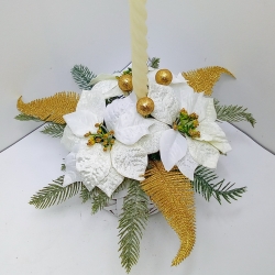 Stroik na stół na Boże Narodzenie poinsecja ecri w koszyku świeczka /449