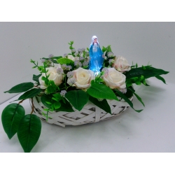 Stroik na grób dziecka Maryjka led gipsówka róże /niebieski /385