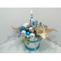 Stroik na stół komodę na Boże Narodzenie, dekoracja świąteczna turkus poinsecja /782