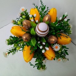 Flower box stroik świąteczny dekoracja wielkanocna, złote pisanki