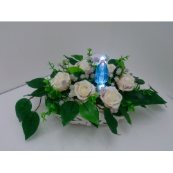 Stroik na grób dziecka Maryjka led gipsówka róże /niebieski /385