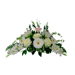 Amarylis eustoma róże gerbery, biały stroik na cmentarz grób /370